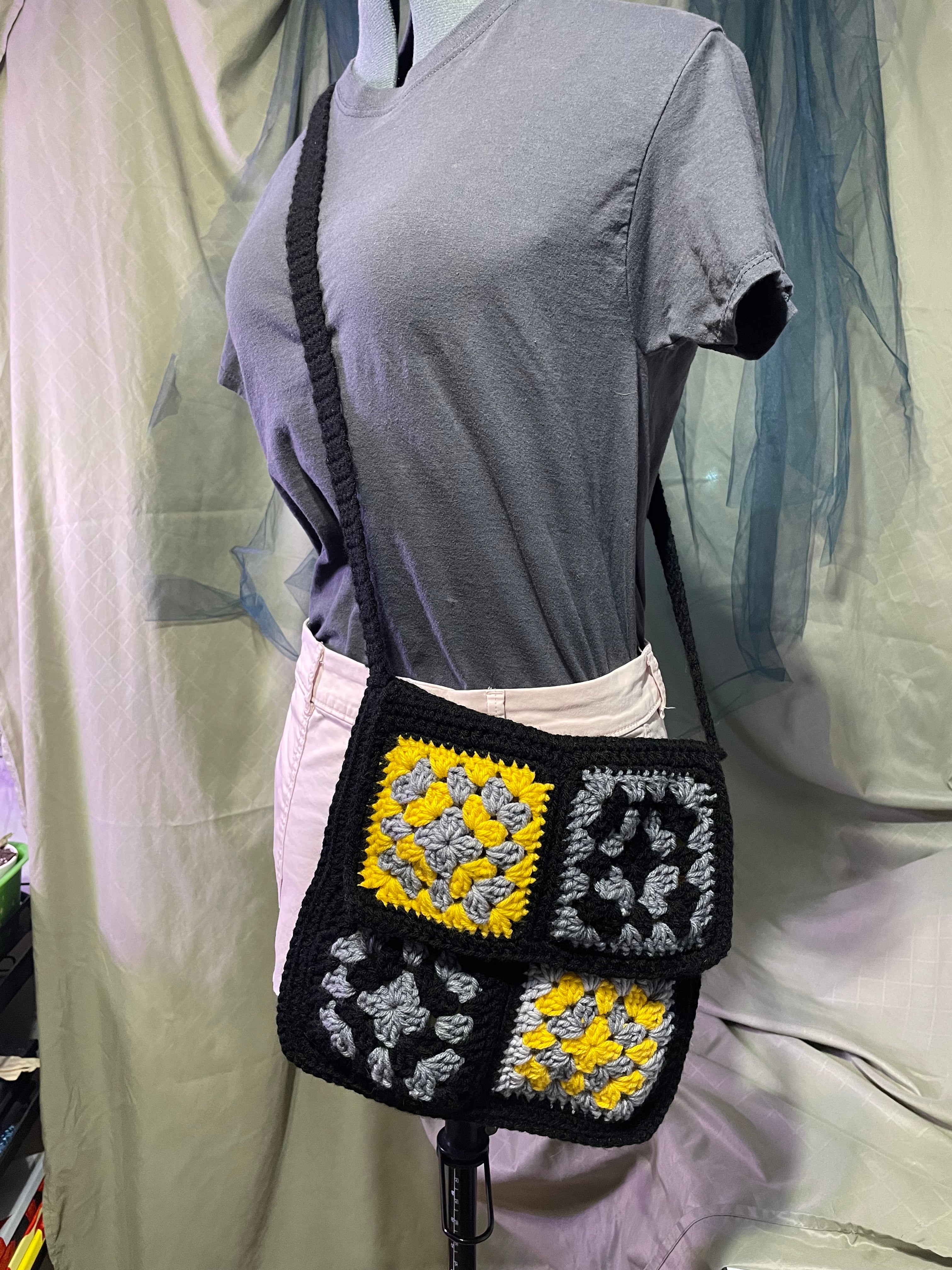 yellow granny square bag