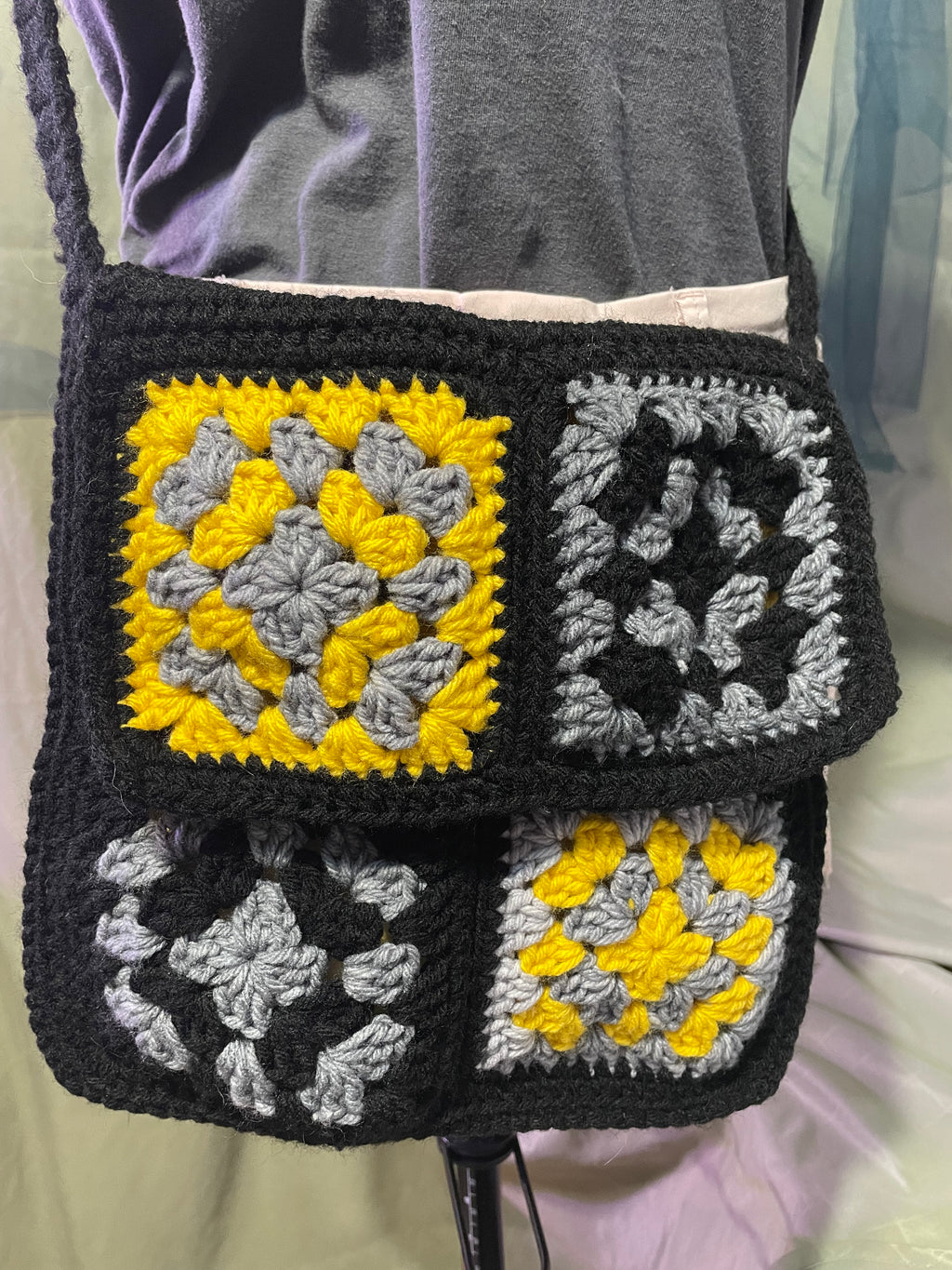yellow granny square bag