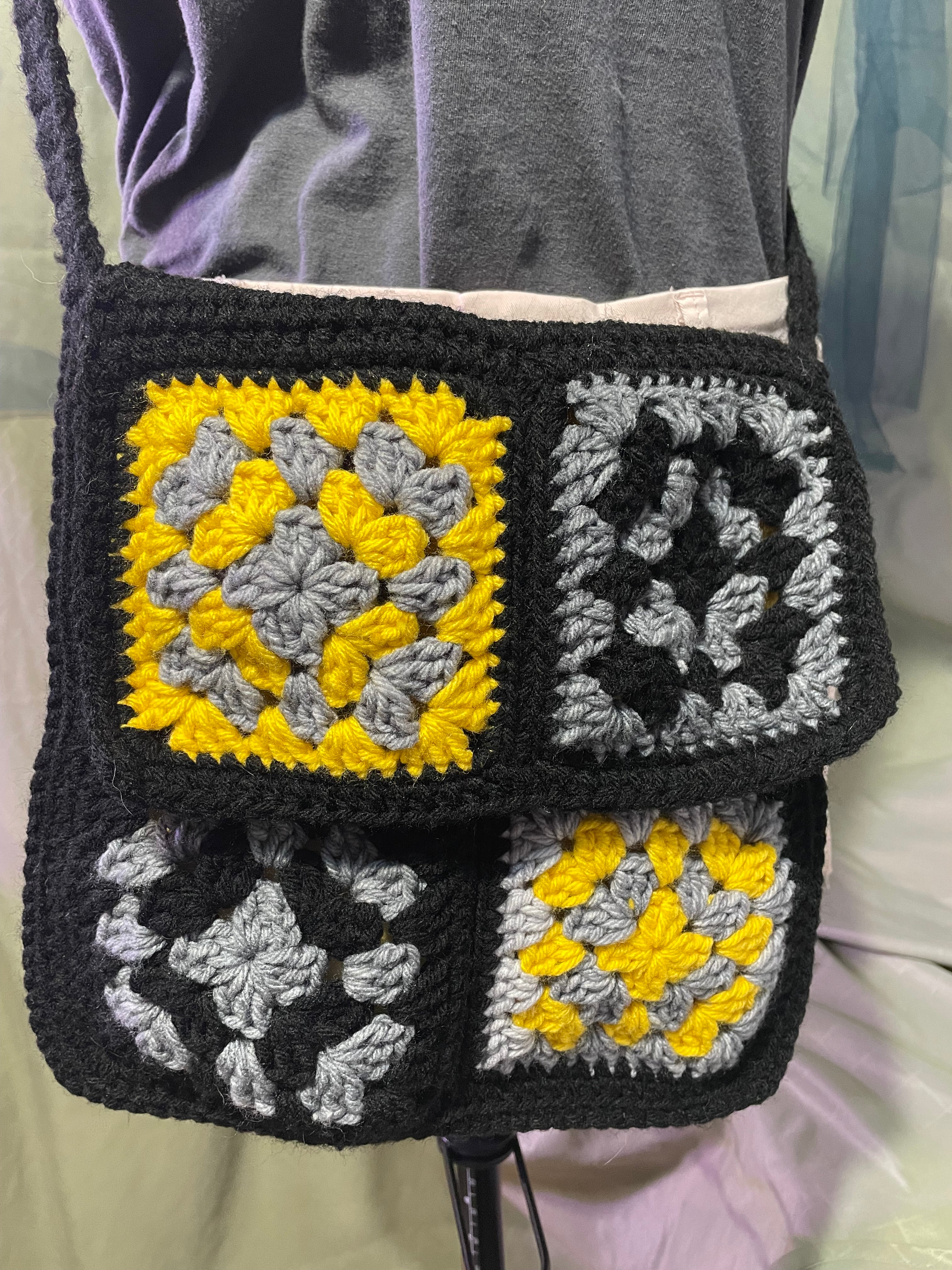 yellow granny square bag
