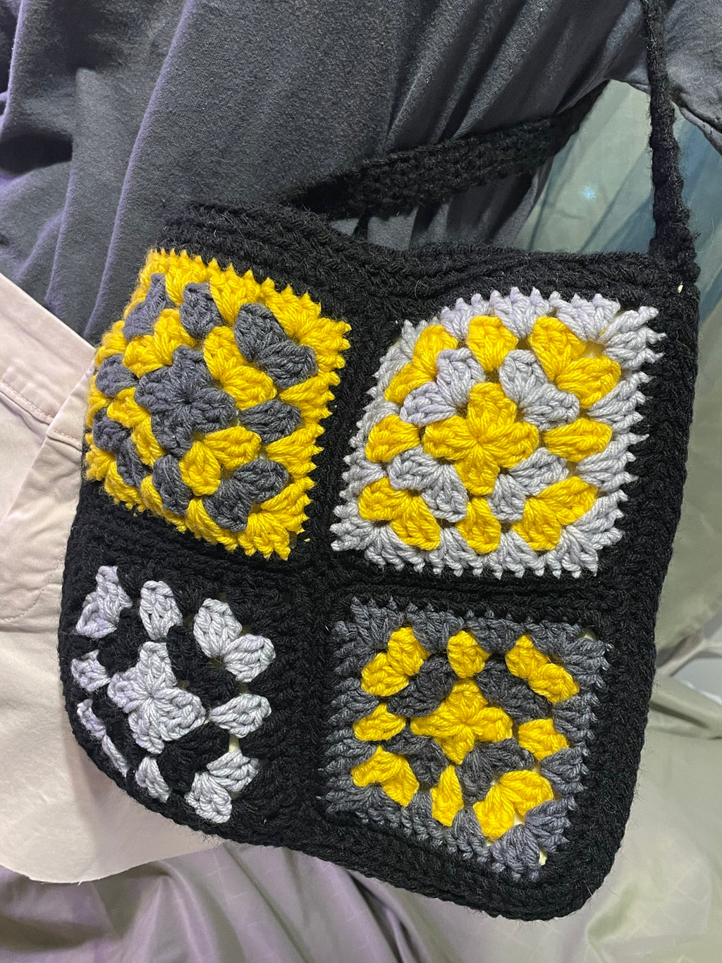 yellow granny square bag