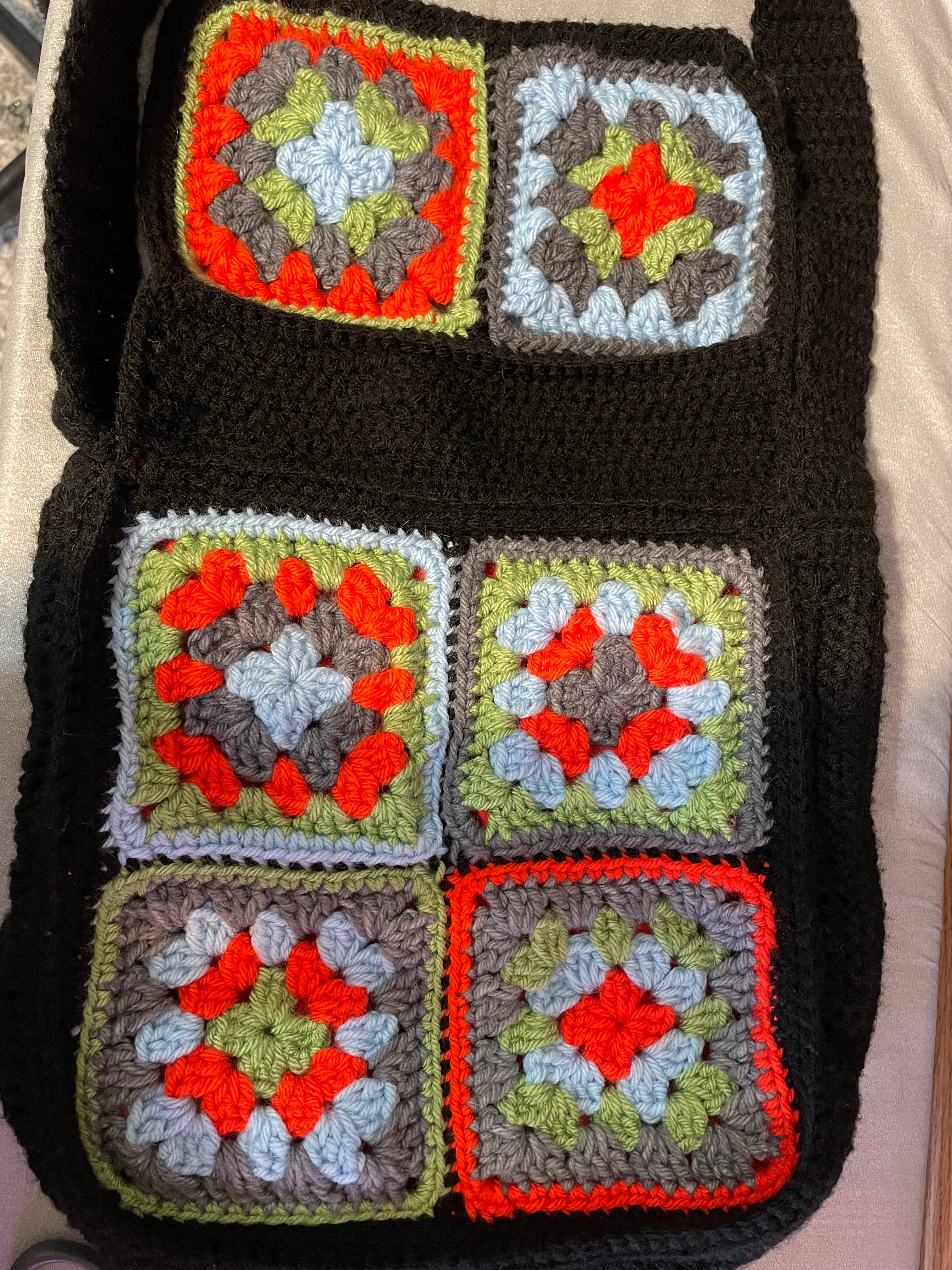 multi colored granny square bag