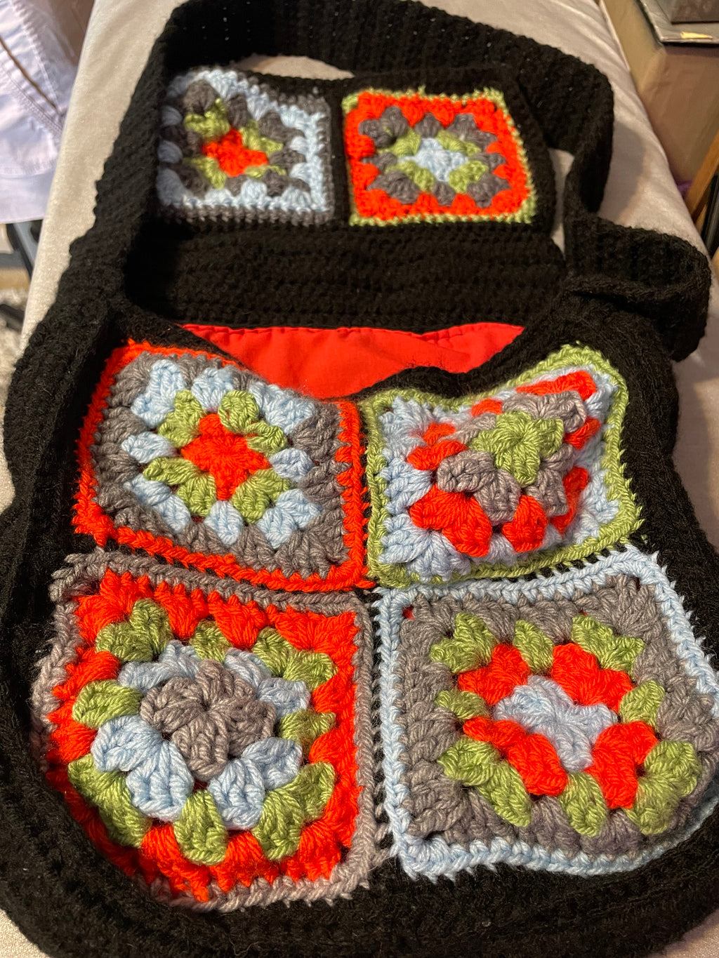 multi colored granny square bag