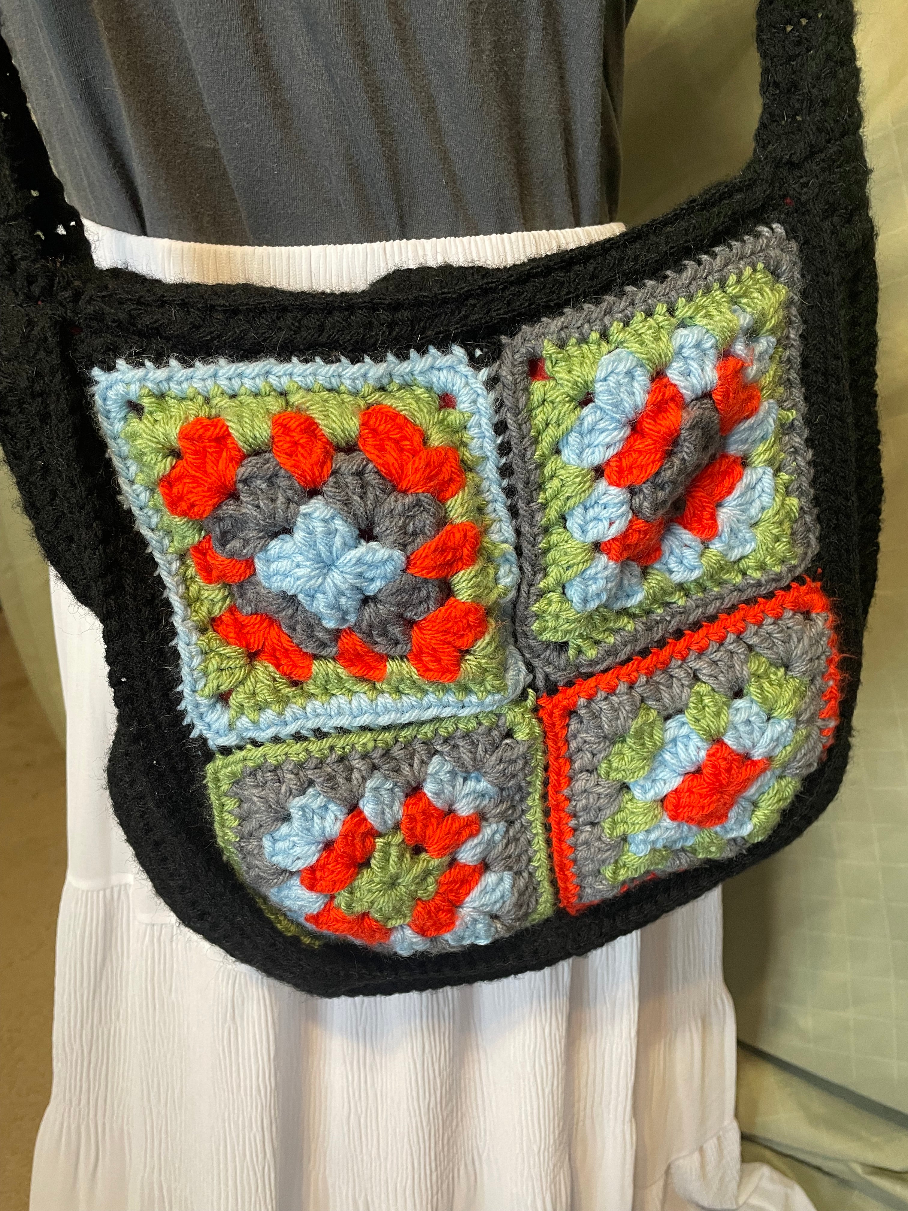 multi colored granny square bag