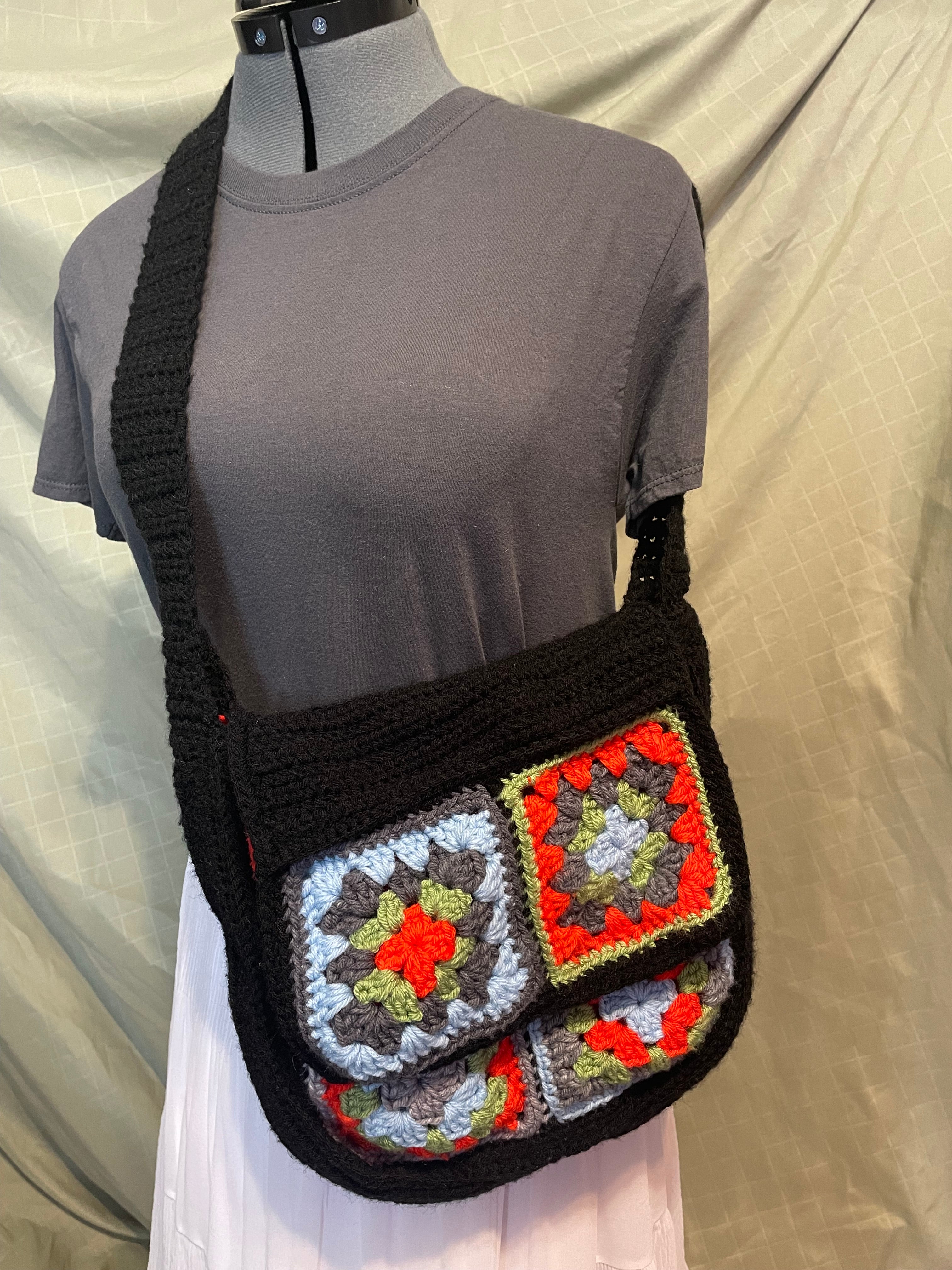 multi colored granny square bag
